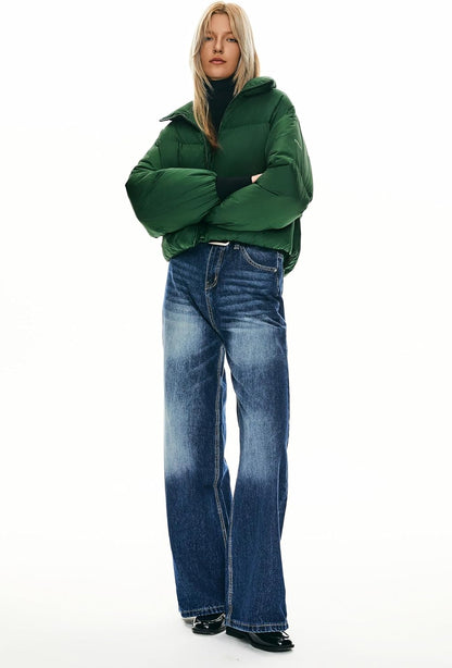Womens Winter Oversized Cropped Puffer Jacket Zip Up Short Down Coat