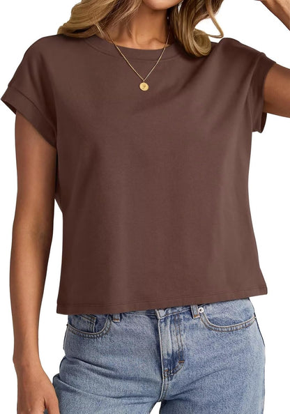Womens Cap Sleeve Crop Tops Cotton T Shirts