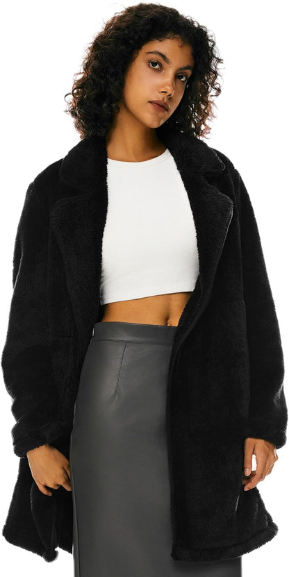 Women’s Fuzzy Fleece Faux Fur Jacket with Pockets Open Front