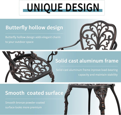 Patio Bistro Set 3 Piece Outdoor Cast Aluminum Outdoor Bistro Table