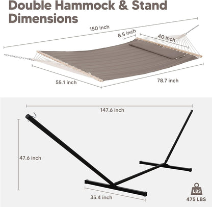 2 Person Hammock with Stand Heavy Duty Portable Dark Grey