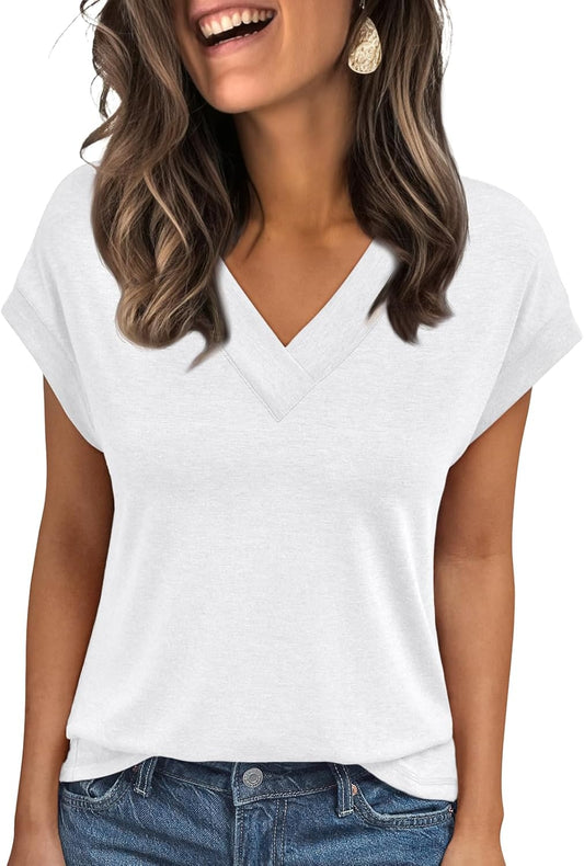 Womens Cap Short Sleeve T Shirts Summer Tops V Neck