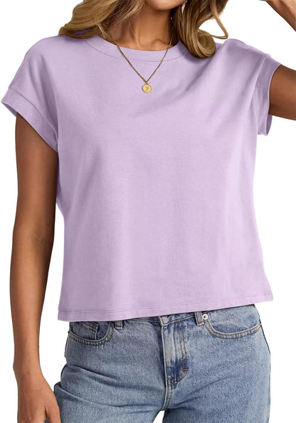 Womens Cap Sleeve Crop Tops Cotton T Shirts