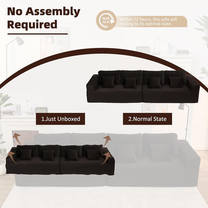107" Boneless Couch with Deep Seat Cloud Sectional Couch for Living Room