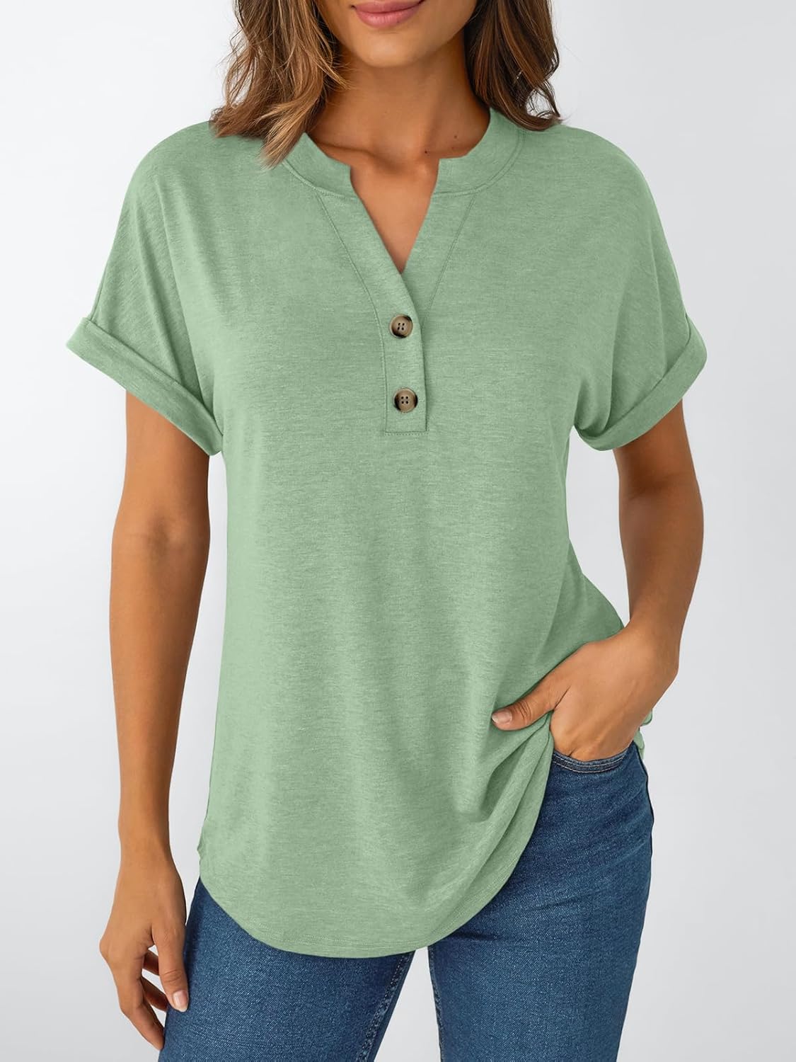 Women's Short Sleeve Shirts Henley Dressy Casual Summer Tops