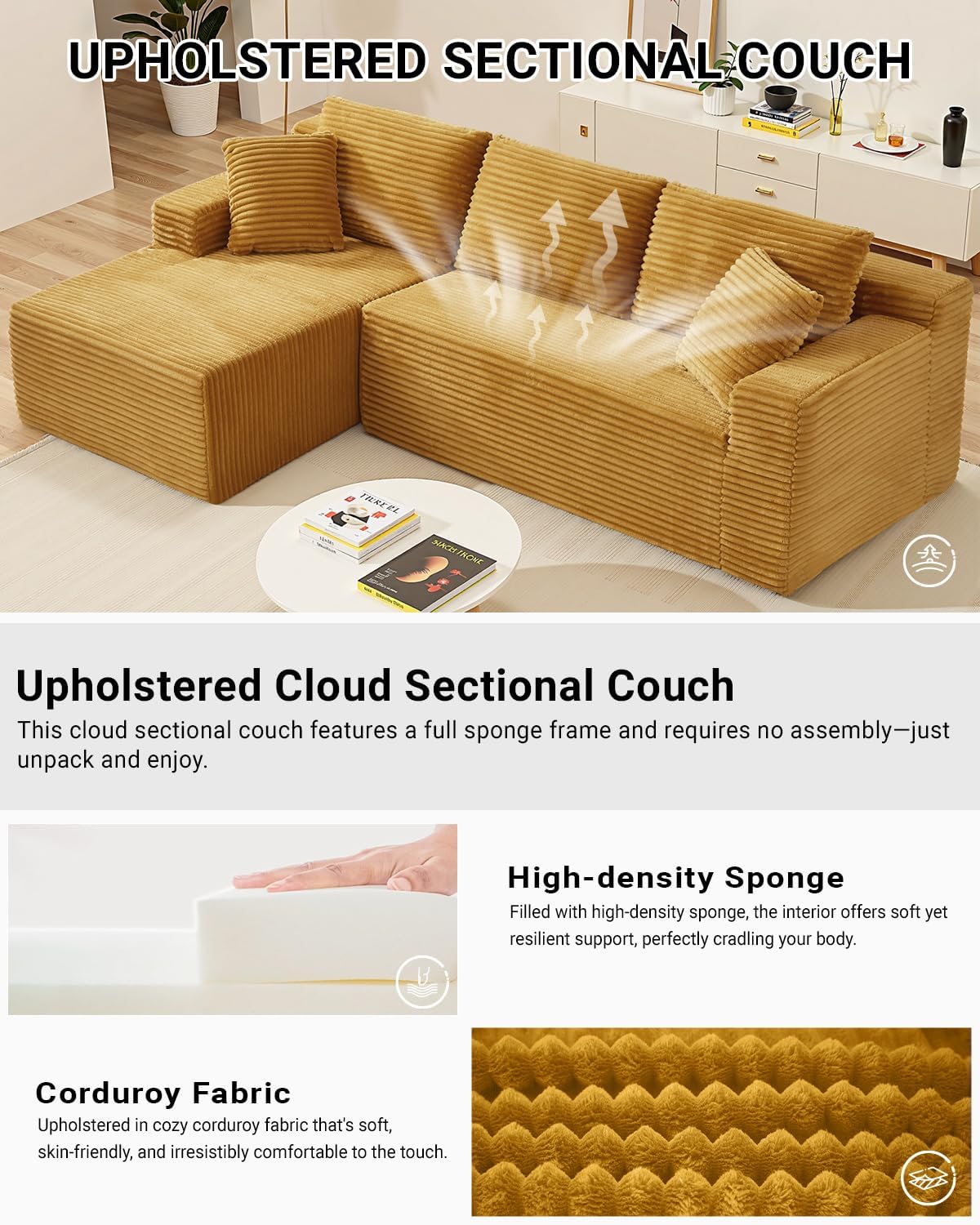 105 Inch Cloud Sectional Couch with Deep Seat