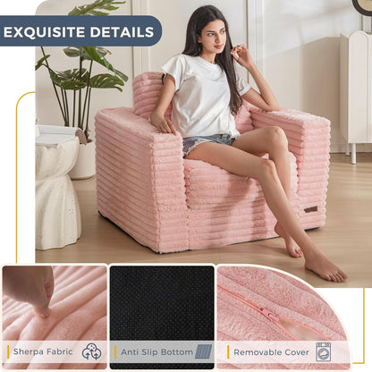 Plush Giant Bean Bag Sofa for Adults Floor Loveseat Chair with Armrests White