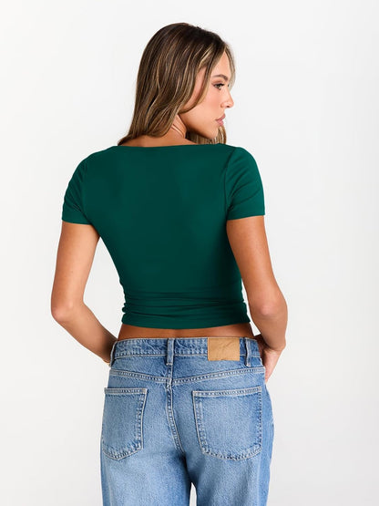 Womens Boat Neck Tops Short Sleeve T-Shirts