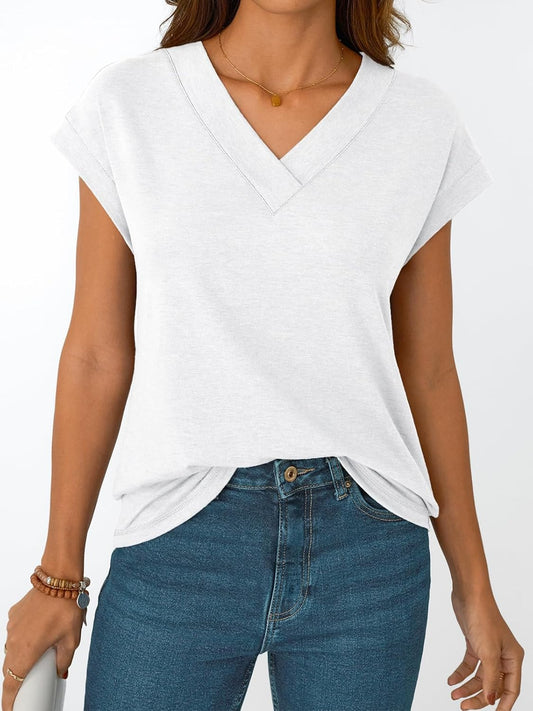 Womens Cap Short Sleeve T Shirts Summer Tops V Neck