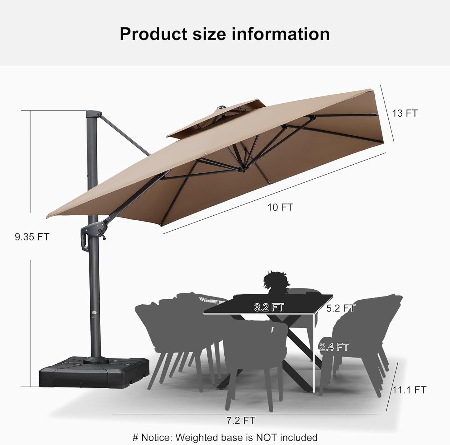 12ft Patio Umbrella with Base Large Outdoor Square Umbrella