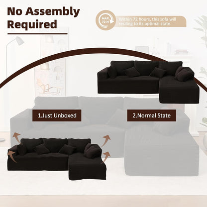107" Boneless Couch with Deep Seat Cloud Sectional Couch for Living Room