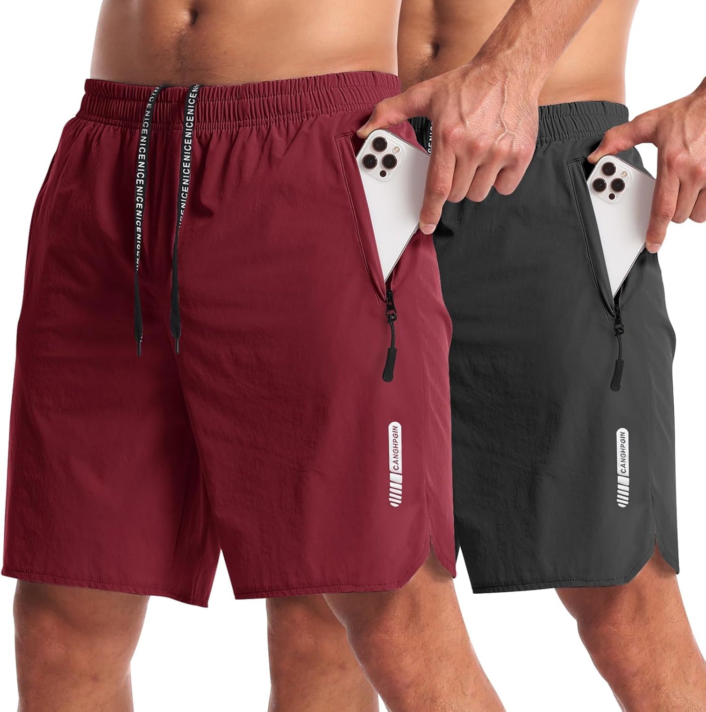2 Pack Mens Workout Athletic Shorts 7 inch Inseam Quick Dry Hiking Shorts Men Lightweight Sports Gym Shorts Running