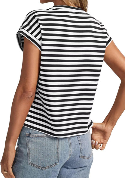 Womens Cap Sleeve Crop Tops Cotton T Shirts