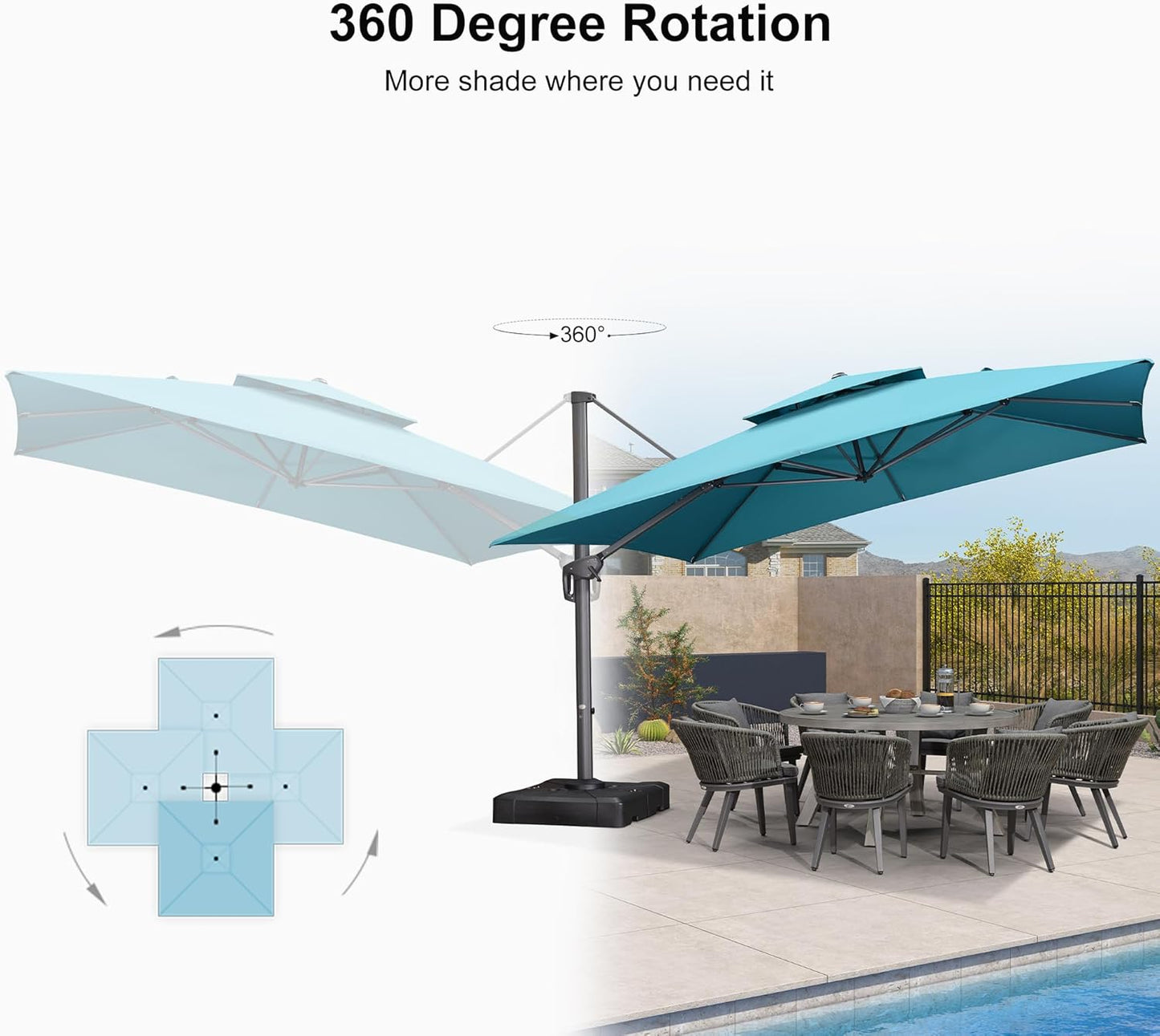 12ft Patio Umbrella with Base Large Outdoor Square Umbrella