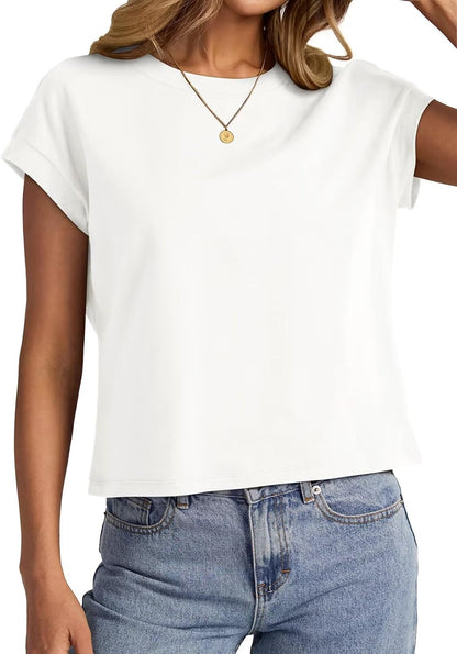 Womens Cap Sleeve Crop Tops Cotton T Shirts