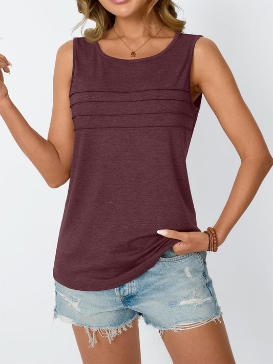 Womens Tank Tops 2025 Summer Sleeveless Blouses Flowy Crewneck Casual Trendy Outfits