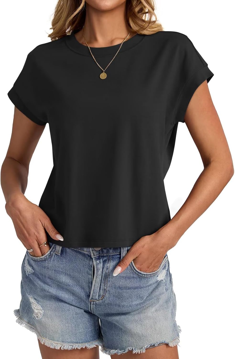 Womens Cap Sleeve Crop Tops Cotton T Shirts