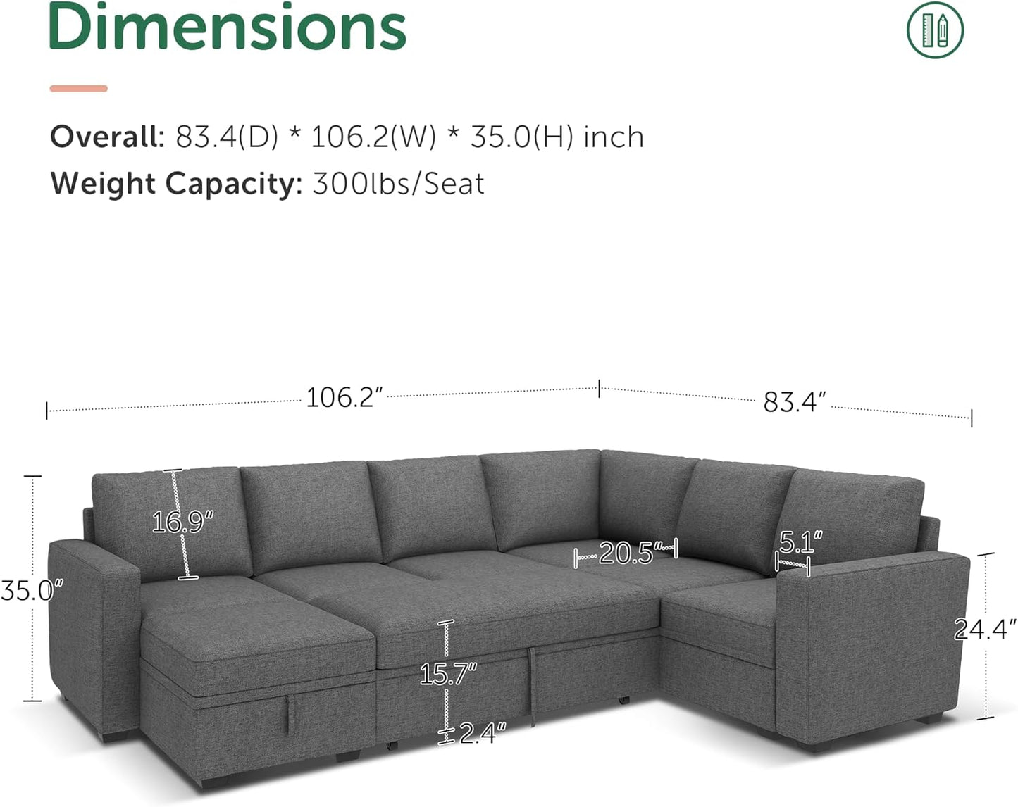 Modular L-Shaped Sleeper Sofa with Pull-Out Bed and Storage