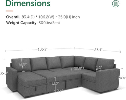 Modular L-Shaped Sleeper Sofa with Pull-Out Bed and Storage