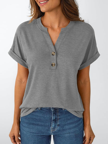 Women's Short Sleeve Shirts Henley Dressy Casual Summer Tops