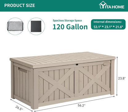 YITAHOME 120 Gallon Large Deck Box Upgraded Resin Outdoor Storage Boxes