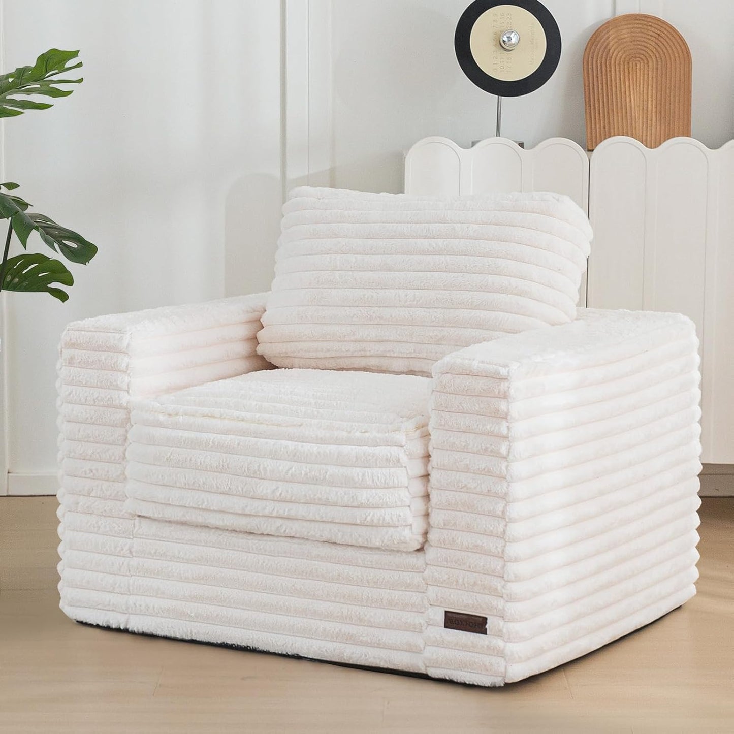 Plush Giant Bean Bag Sofa for Adults Floor Loveseat Chair with Armrests White