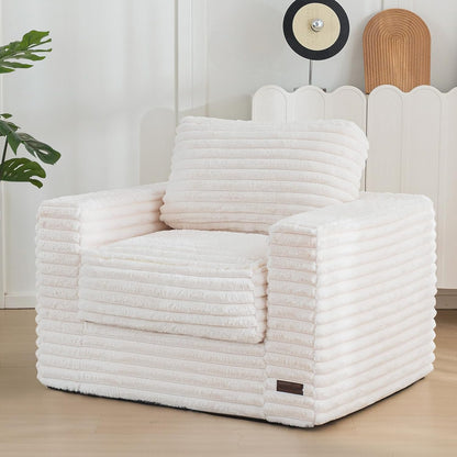 Plush Giant Bean Bag Sofa for Adults Floor Loveseat Chair with Armrests White