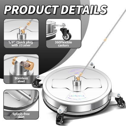 14" Pressure Washer Surface Cleaner with 4 Wheels