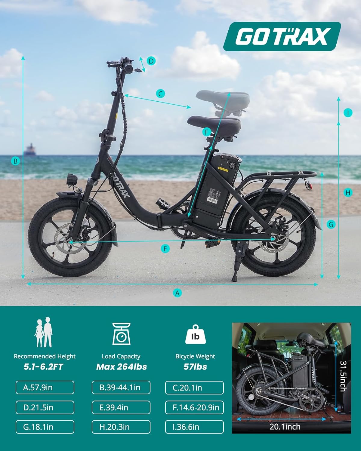 Gotrax 16" Folding E-Bike with Removable Battery 28 Mile Range