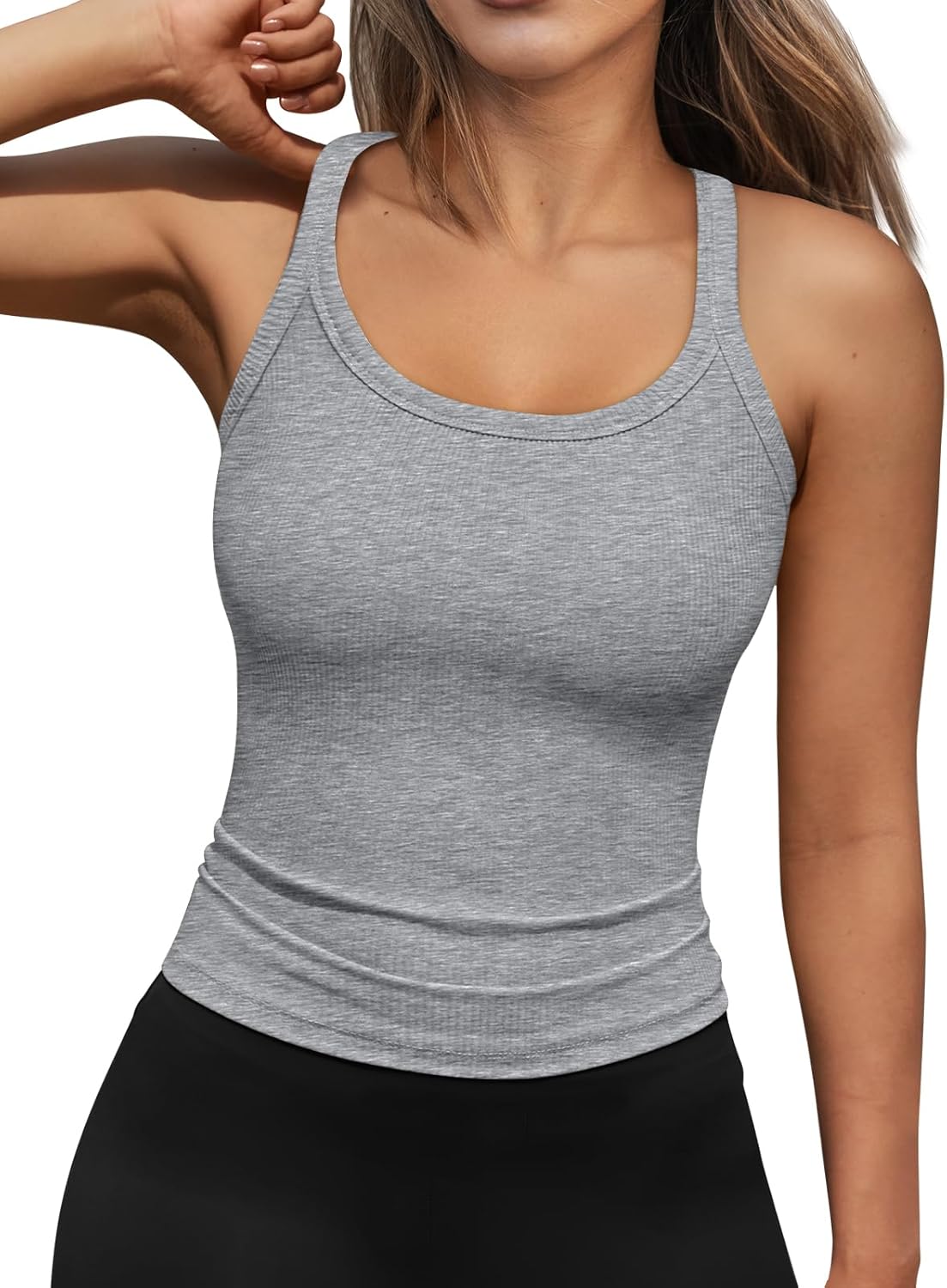 Womens Summer Ribbed Tank Tops Racerback Spaghetti Strap Workout Camisole Top
