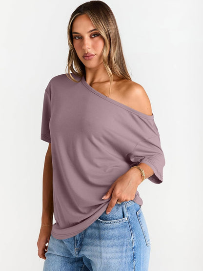 Womens Off The Shoulder Tops Oversized T-Shirts