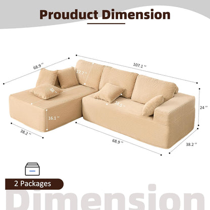 107" Boneless Couch with Deep Seat Cloud Sectional Couch for Living Room