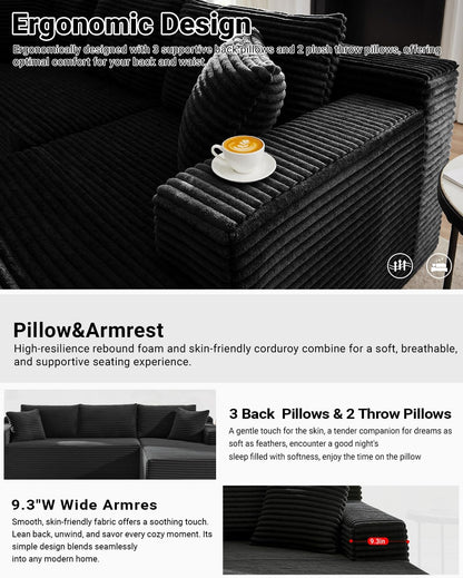 105 Inch Cloud Sectional Couch with Deep Seat