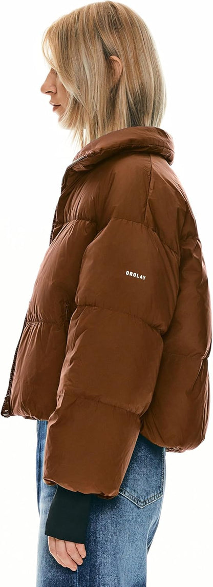 Womens Winter Oversized Cropped Puffer Jacket Zip Up Short Down Coat