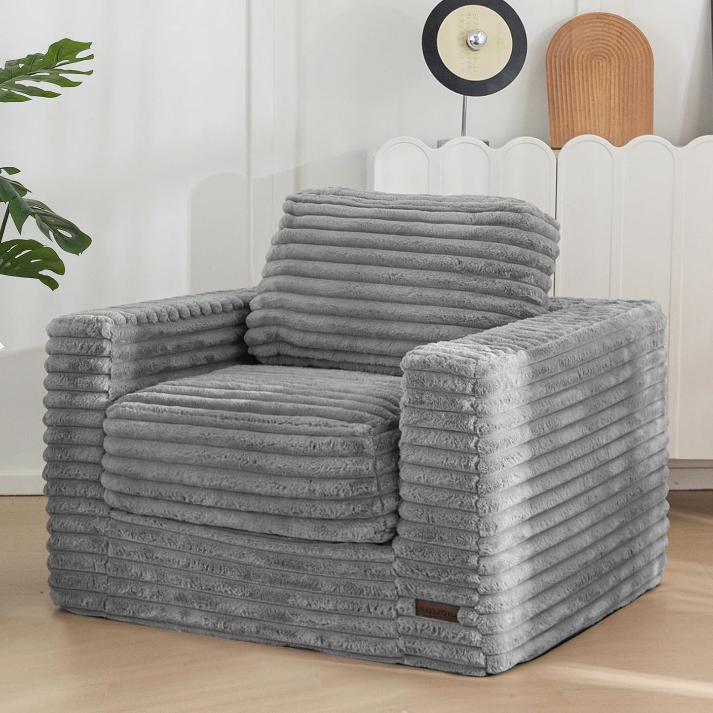 Plush Giant Bean Bag Sofa for Adults Floor Loveseat Chair with Armrests White
