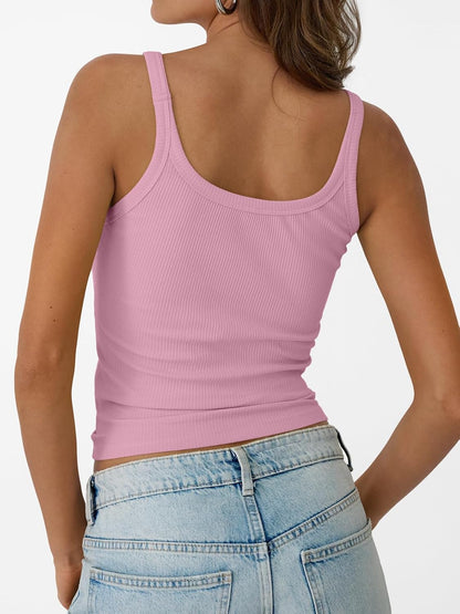 Womens Summer Ribbed Tank Tops Racerback Spaghetti Strap Workout Camisole Top