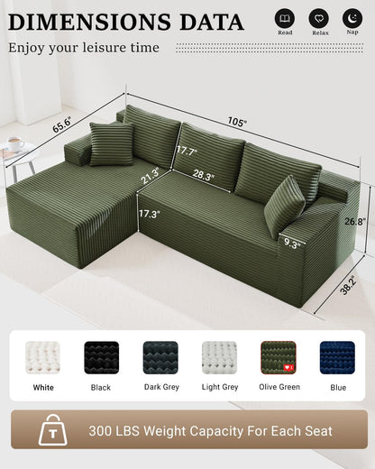 105 Inch Cloud Sectional Couch with Deep Seat
