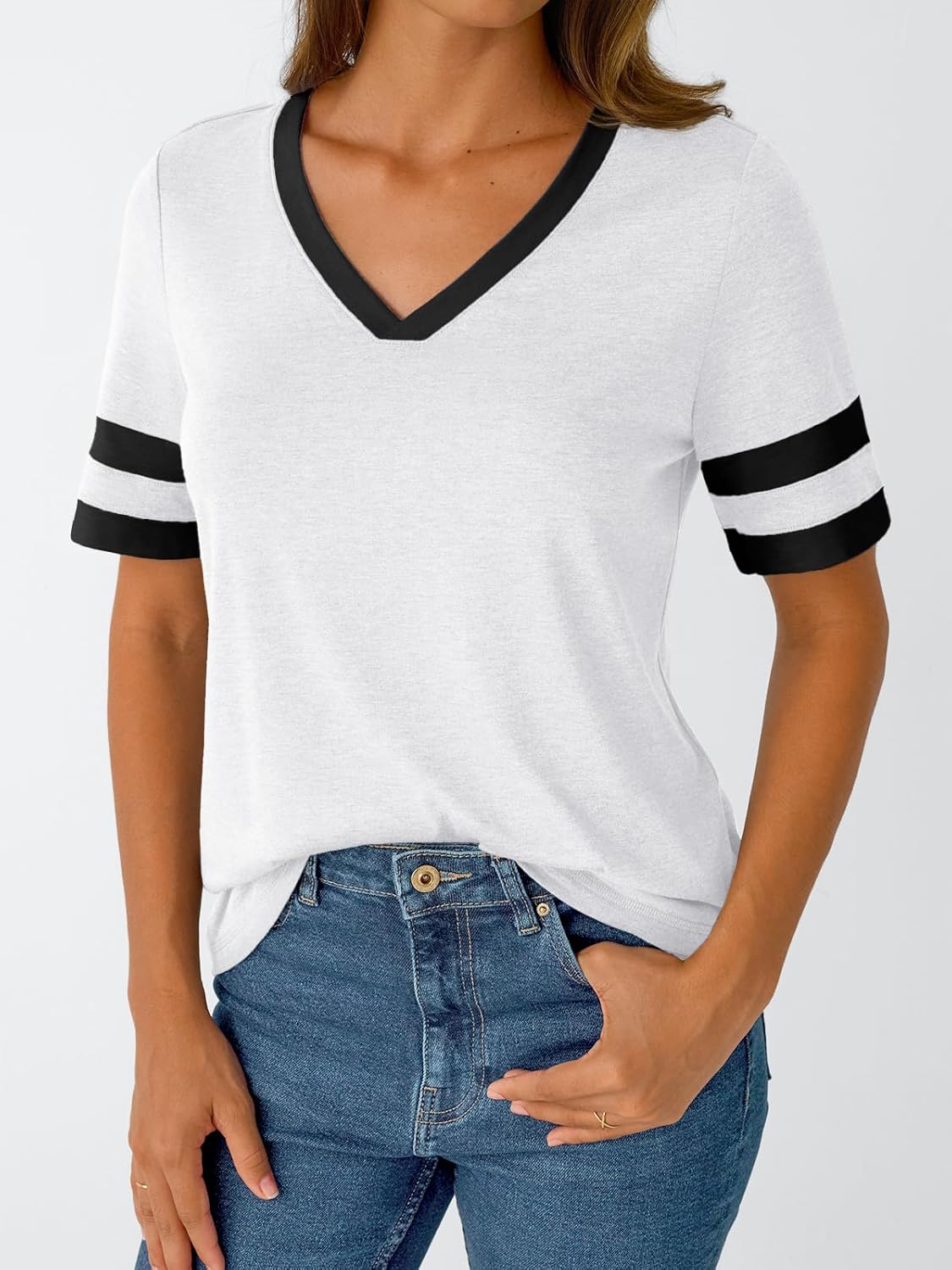 Women's Short Sleeve V Neck T Shirts Trendy Casual Spring Tops