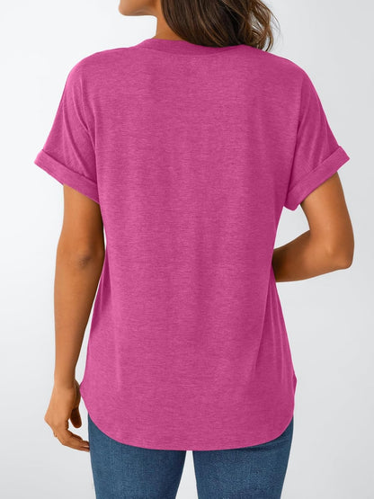 Women's Short Sleeve Shirts Henley Dressy Casual Summer Tops
