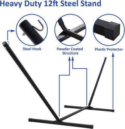 2 Person Hammock with Stand Heavy Duty Portable Dark Grey