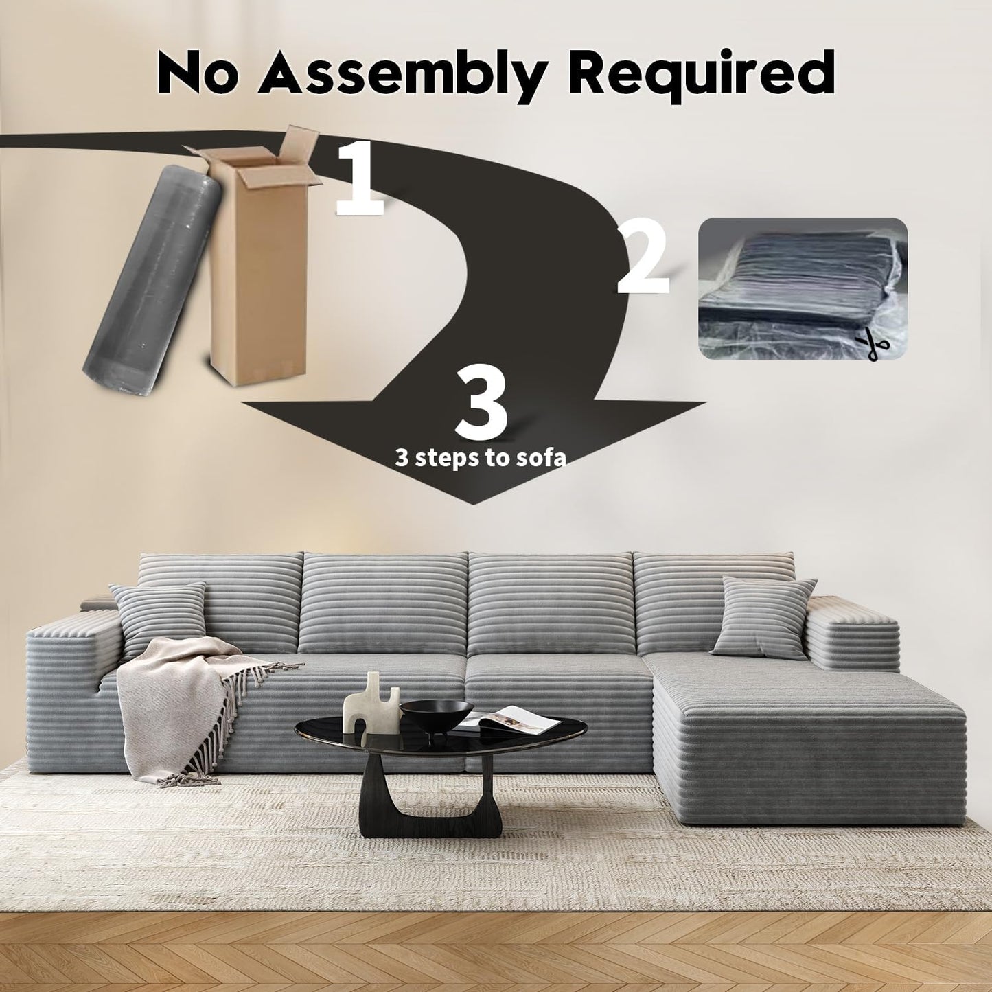 107.5" Cloud Modular Sectional Sofa with 1 Ottoman