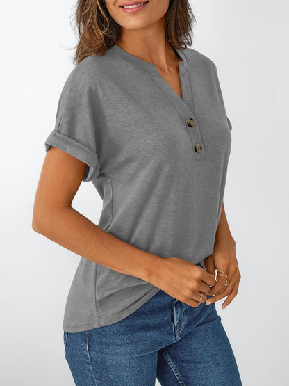 Women's Short Sleeve Shirts Henley Dressy Casual Summer Tops