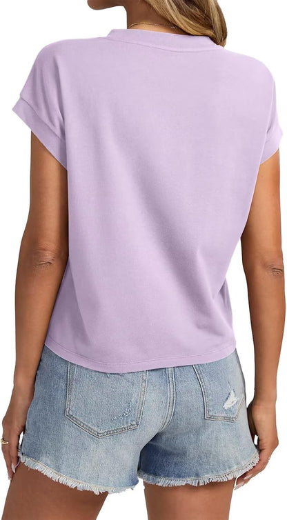 Womens Cap Sleeve Crop Tops Cotton T Shirts