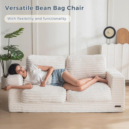 Plush Giant Bean Bag Sofa for Adults Floor Loveseat Chair with Armrests White