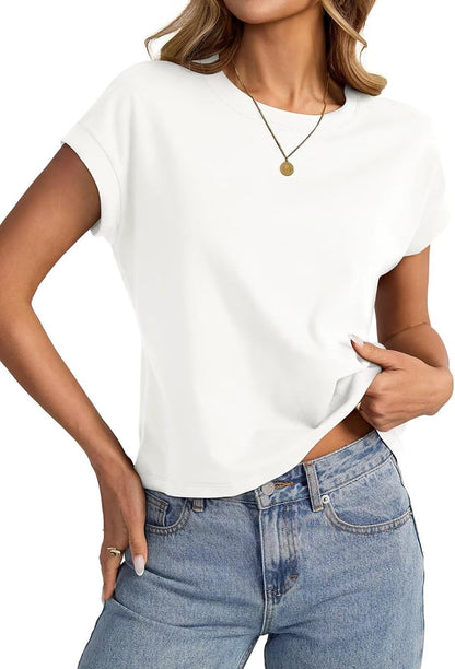 Womens Cap Sleeve Crop Tops Cotton T Shirts