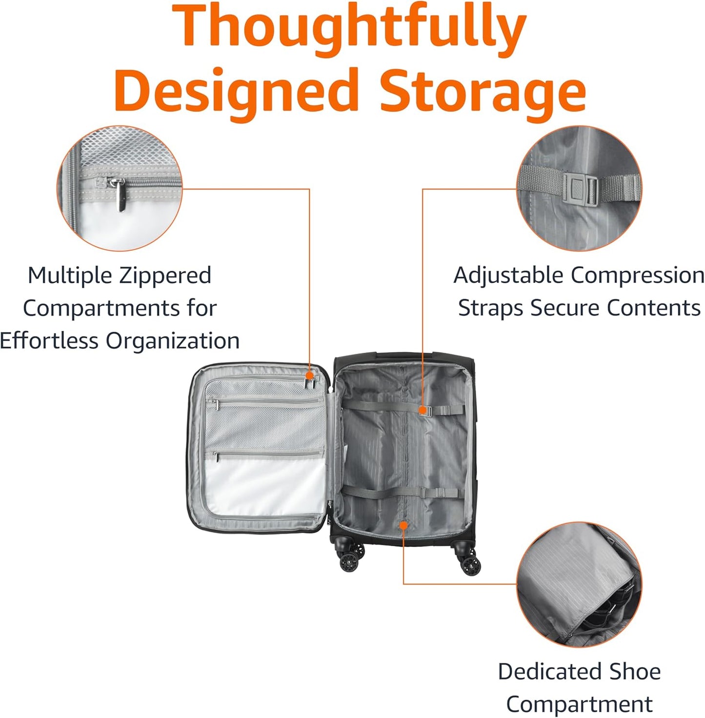 20" Luggage, Softside Suitcase With TSA Lock