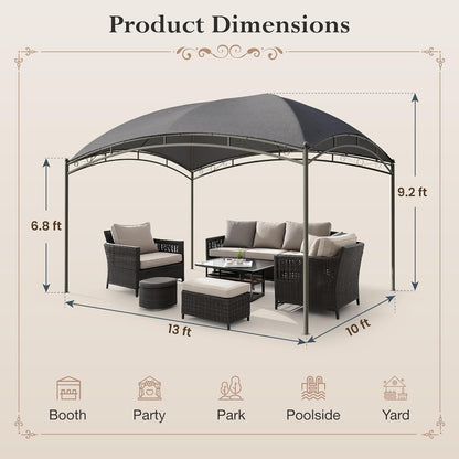 10x13 Outdoor with Screened Double Roof Heavy-Duty Patio Canopy Tent Dark Blue