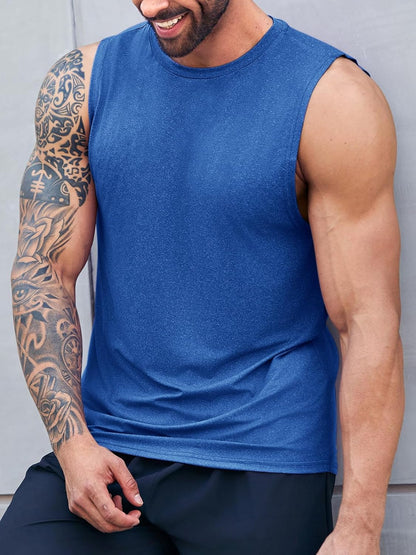 Men's Sleeveless Tank Tops Crewneck Solid Loose Fit Shirt