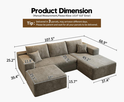 107.5" Cloud Modular Sectional Sofa with 1 Ottoman
