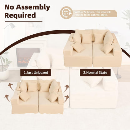 107" Boneless Couch with Deep Seat Cloud Sectional Couch for Living Room